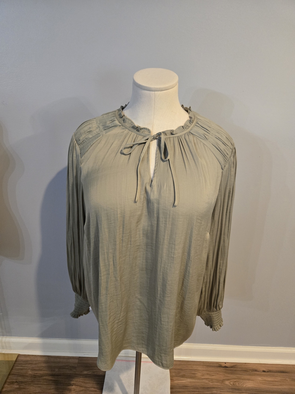 Joie Sage Green Ruffle-Trim Blouse